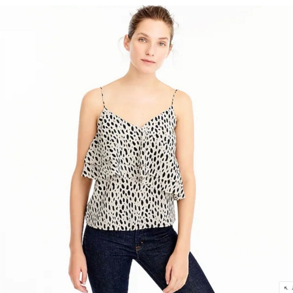 J Crew 100% Silk Animal Print Ruffle Cami Top